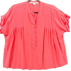 DVF DIANE VON FURSTENBERG DVF Boxy 100% Silk Coral Pink Top Pleated Blouse
